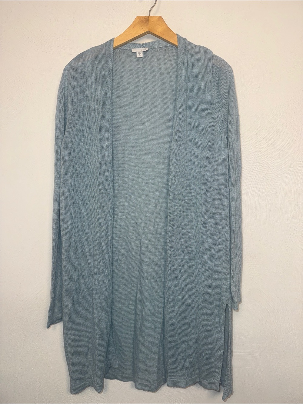 J. Jill Linen Blend Powder Blue Open-Front Long Cardigan